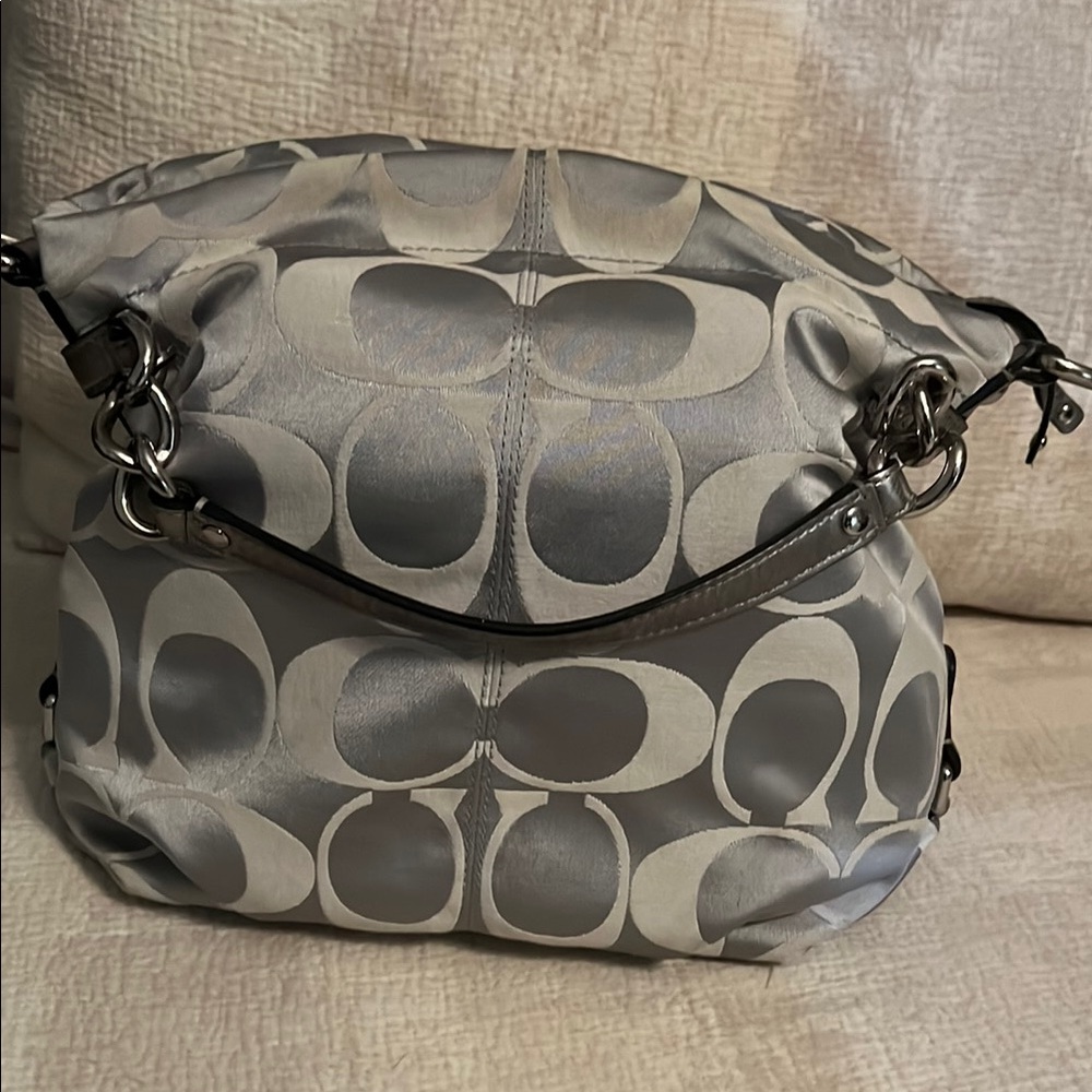 Coach Gray Shoulder Bag with Signature Pattern